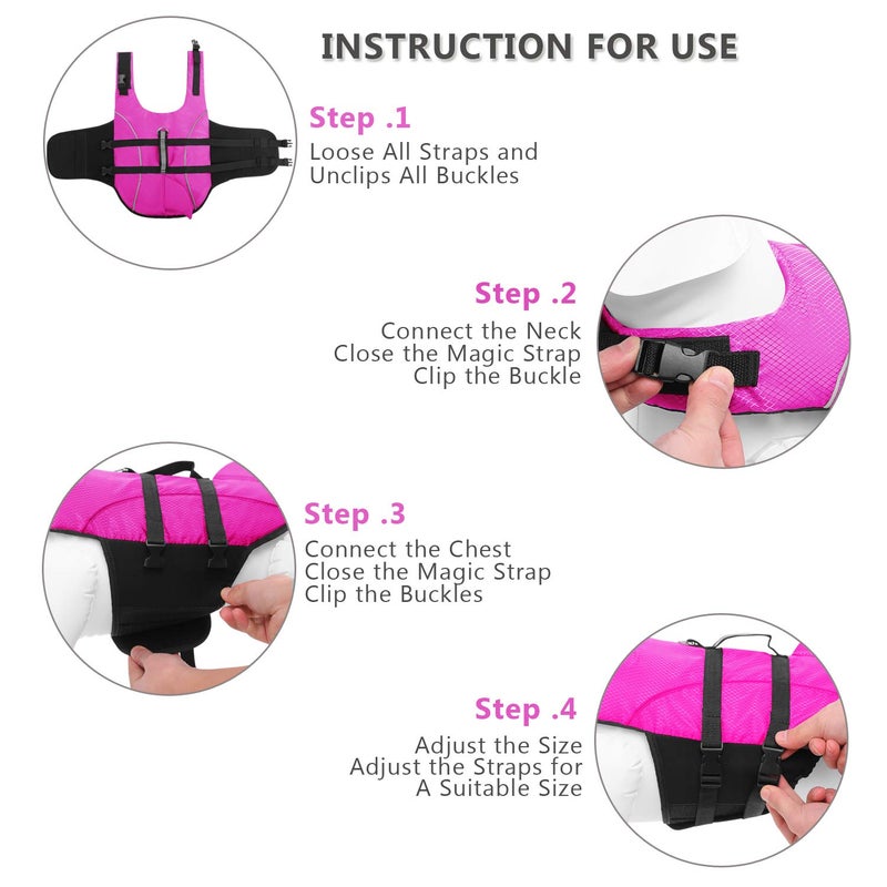 Queenmore Ripstop Dog Life Jacket Shark Life Vest for Dogs, Safety Lifesaver with High Buoyancy and Lift Handle for Small and Medium Breedsï¼ˆRose Red Mï¼‰ - Image 5